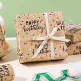 Birthday Kraft Wrapping Paper Roll, Happy Birthday Lettering & Colored Polka Dots Kraft Design For Birthday, Holiday, Party, Baby Shower, 17 Inches X 32.8 Feet (46.45 Sq.Ft.)