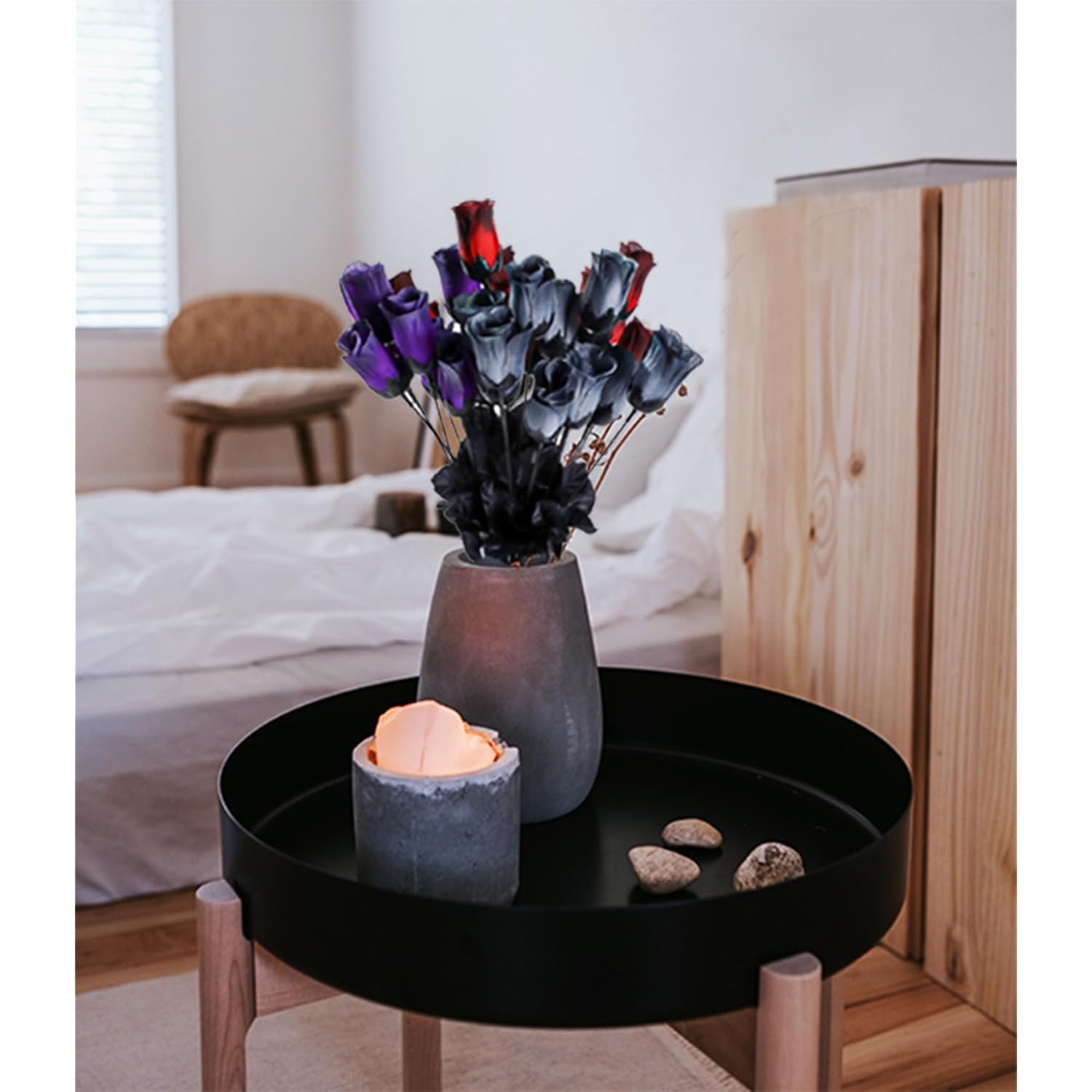 Red Black Artificial Roses Purple Silk Flowers 9 Bundles 45 Head Roses For Halloween Home Vase Wedding Patry Decoration Indoor Outdoors