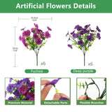 Artificial Fake Pansy Flowers For Outdoor Spring Decor, 12 Bundles Realistic Silk Pansies With Eucalyptus Stem Faux Plants Uv Resistant For Outside Planters Garden Window Cemetery (Fuchsia Purple)
