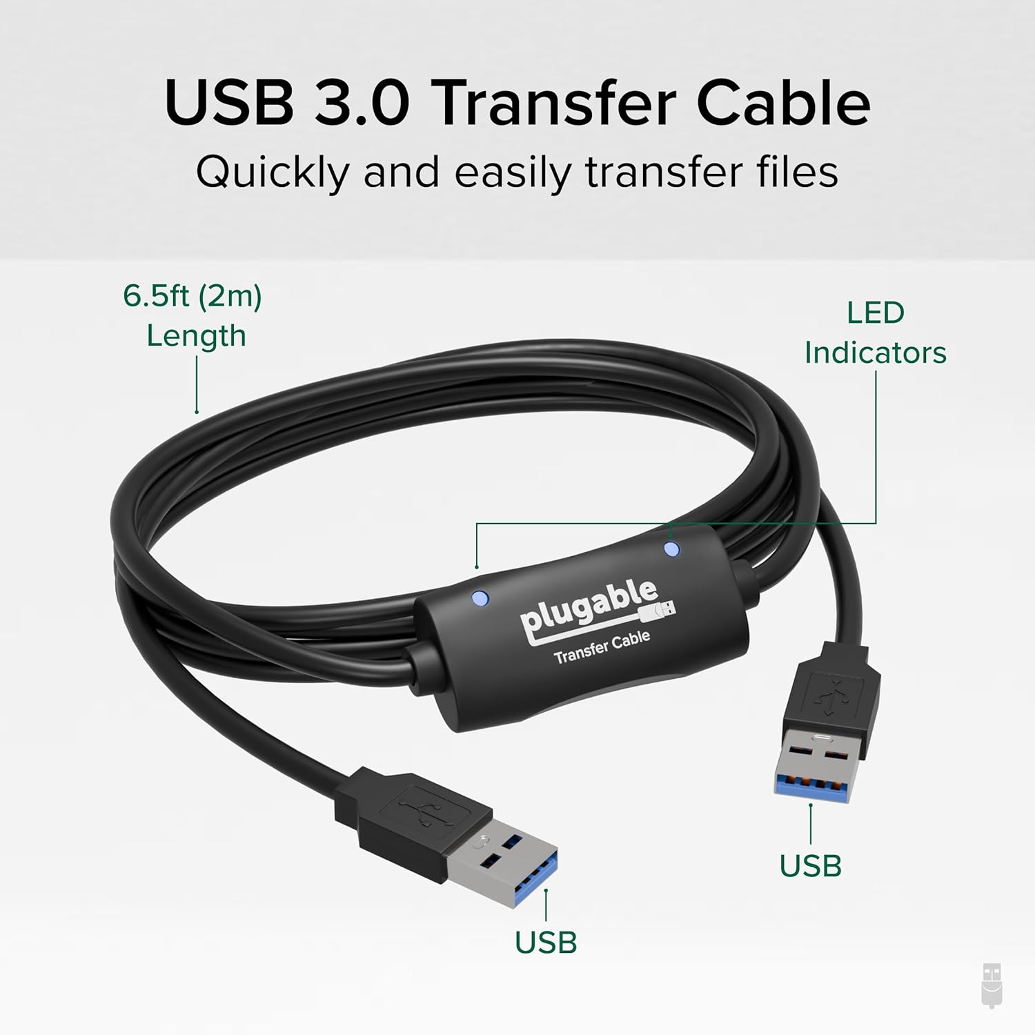 Usb Transfer Cable, Unlimited Use, Transfer Data Between 2 Windows Pc'S, Compatible With Windows 11, 10, 7, Xp, Bravura Easy Computer Sync Software Included