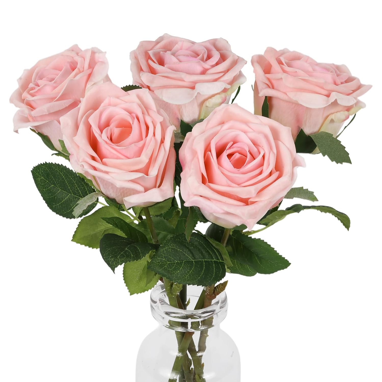 Pink Roses Artificial Flowers 5 Pcs 17.71” Fake Real Touch Roses With Stems For Wedding Party Diy Aisle Arrangement Bridal Bouquet Kitchen Table Centerpiece Vase Home Decor(Pink)