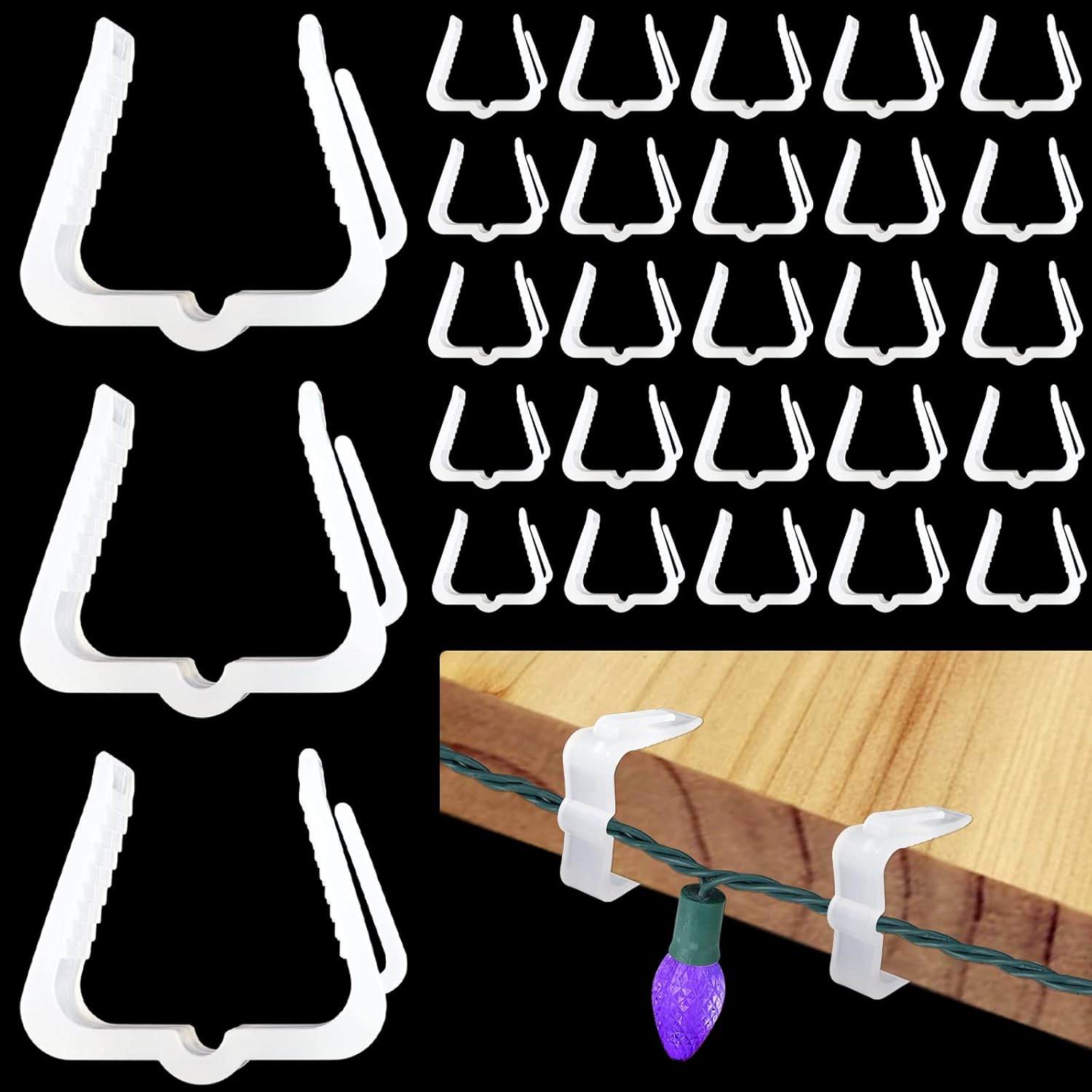 Christmas Light Hangers Clips 1 5/8 Inch Fascia Board Clips Hooks Holiday Deck Light Hooks For Christmas Decoration Roof Gutter Fence In Thickness From 1'' To 1 5/8" (White, 30Pcs)