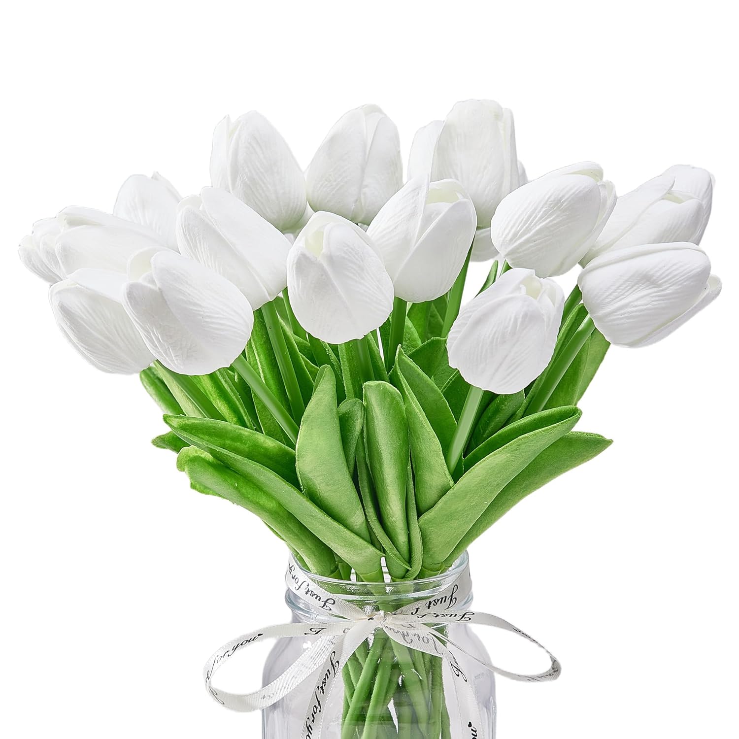 White Fake Tulips Flowers, 20 Pcs Artificial Tulip Stems Real Touch No Watering Needed, Never Wilt, Faux Tulip Flowers For Home Table, Holiday Party, Spring Bouquet Floral, Wedding Decorations