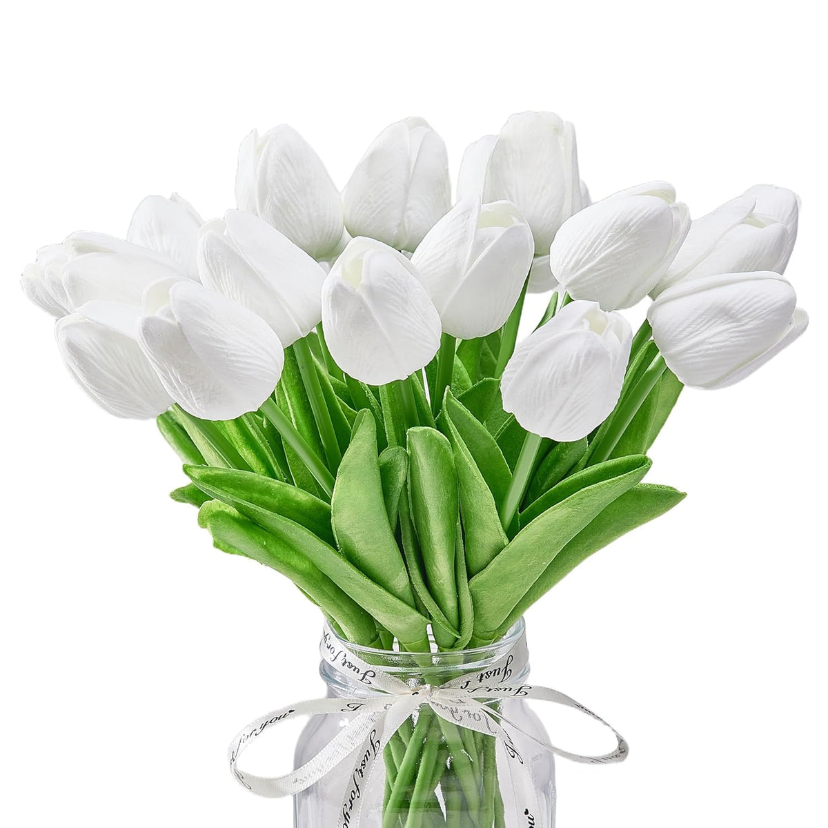 White Fake Tulips Flowers, 20 Pcs Artificial Tulip Stems Real Touch No Watering Needed, Never Wilt, Faux Tulip Flowers For Home Table, Holiday Party, Spring Bouquet Floral, Wedding Decorations