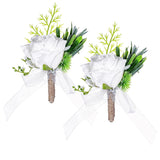 2 Pcs White Rose Boutonniere For Men Artificial Prom Boutonniere Groom Boutonnieres For Wedding Anniversary Ceremony Prom Flower