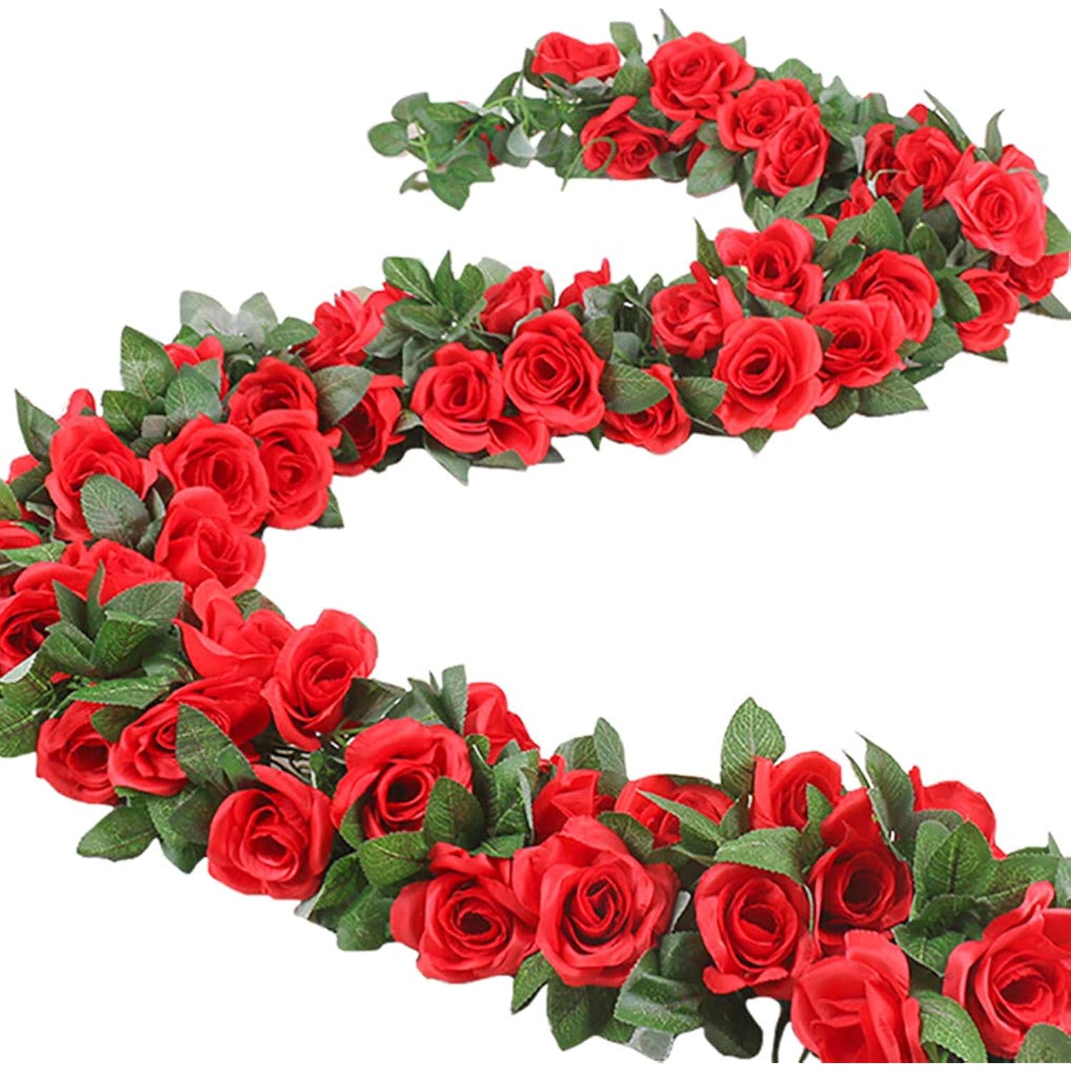 16 Ft Fake Rose Vine Garland Artificial Flowers Plants Hanging Rose Ivy Home Hotel Office Wedding Party Garden Décor (Red/2Pcs)