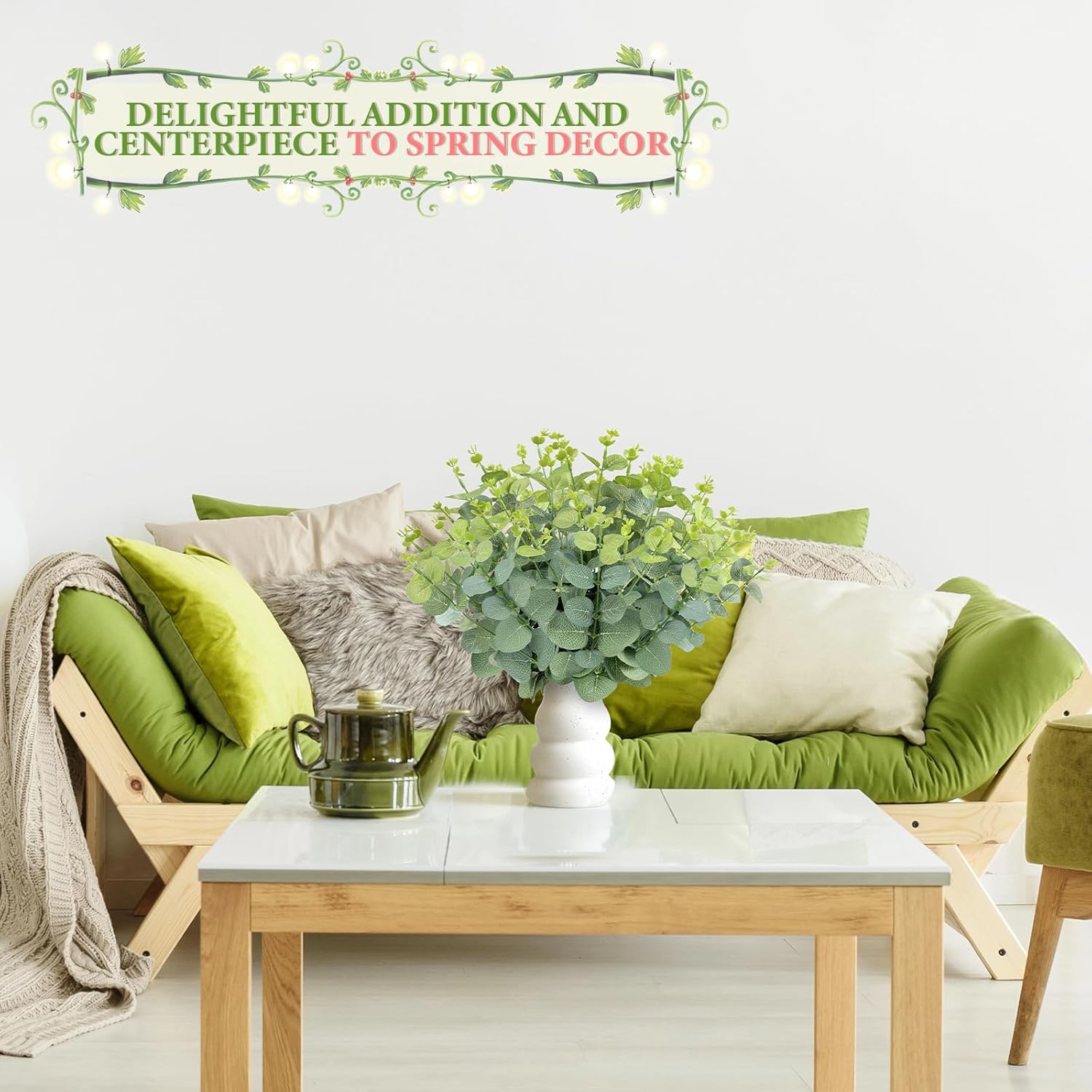 Artificial Eucalyptus Stems, 12.7 Inch Realistic Foliage Faux Stems Branches With Leaves For Vase Centerpiece Spring Wedding Decorations, Green, 12 Pcs
