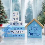 Winter Table Decor Wooden Block Sign, Let It Snow Decor Blue Winter Wonderland Centerpieces For Tables, Farmhouse Tiered Tray Decorations