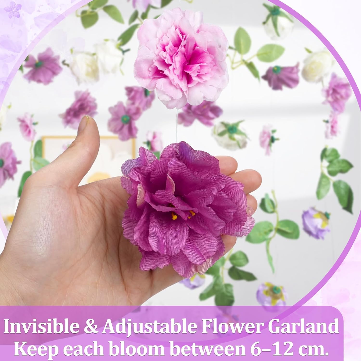 6 Pcs 35.4 Ft Flower Garlands With Hooks Spring Artificial Wildflower Hanging Decoration Fake Floral Vines Backdrop Garland Faux Silk Wildflower Decor For Wedding Room Home Garden Wall Arch(Purple)