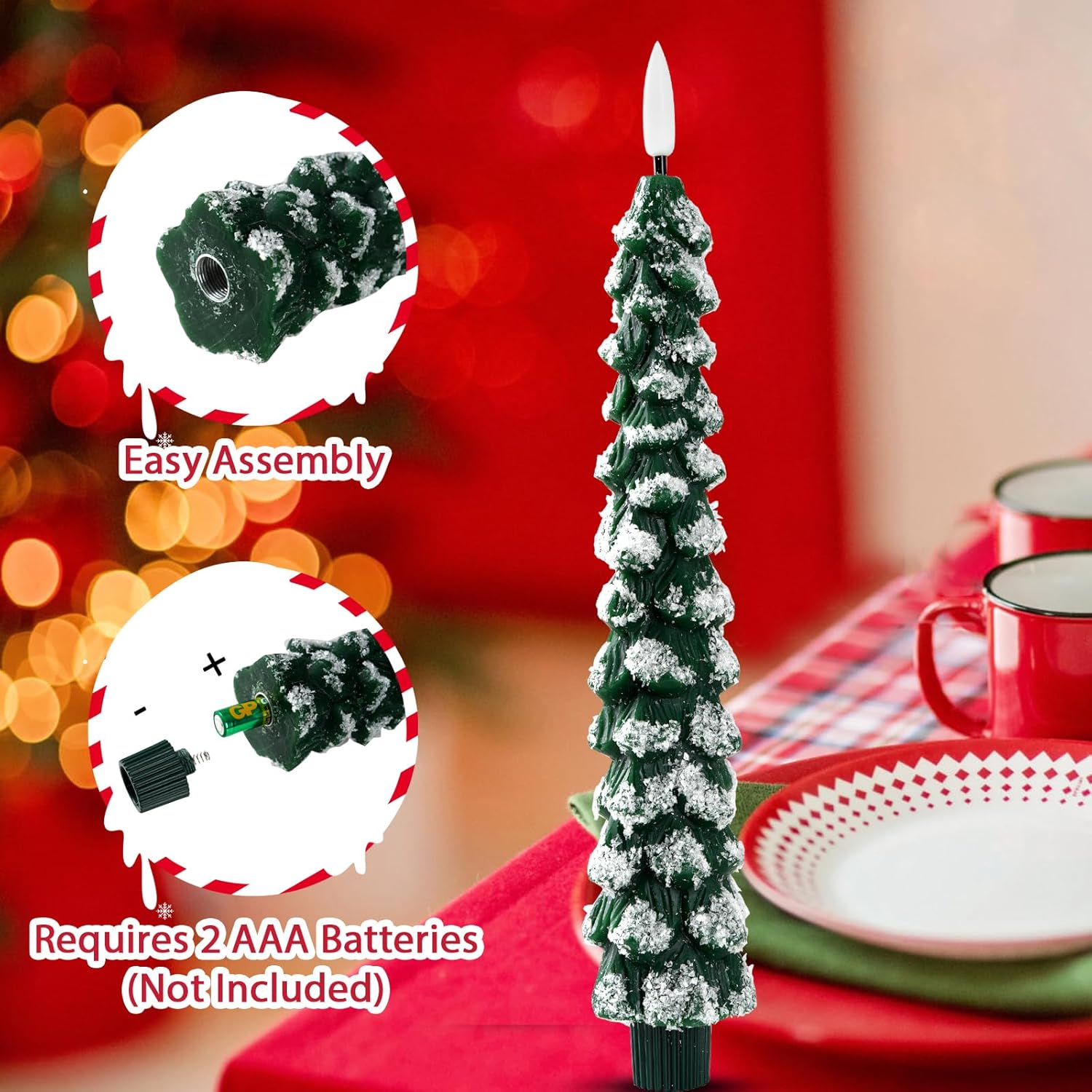 Flameless Christmas Tree Candles With Remote – 2 Pack Led Snowy Tree Battery Operated Candles, Realistic Flickering Flame, Safe Holiday Home Decor For Christmas Decorations & Gifts