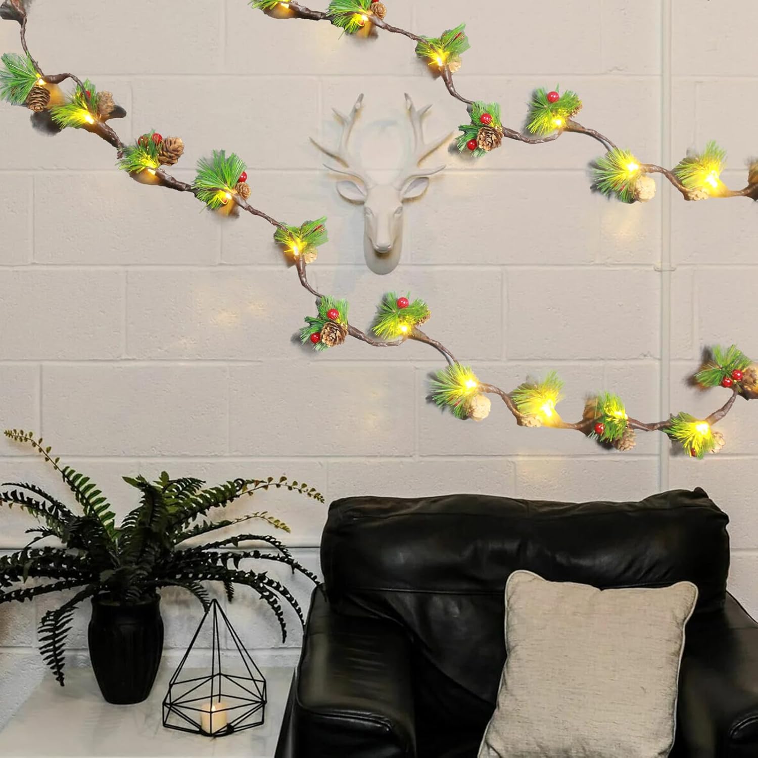 Christmas Simulated Pine Needle Lights,78 Inch 20 Led Pinecone String Lights, Copper Wire String Lights For Bedroom, Roo