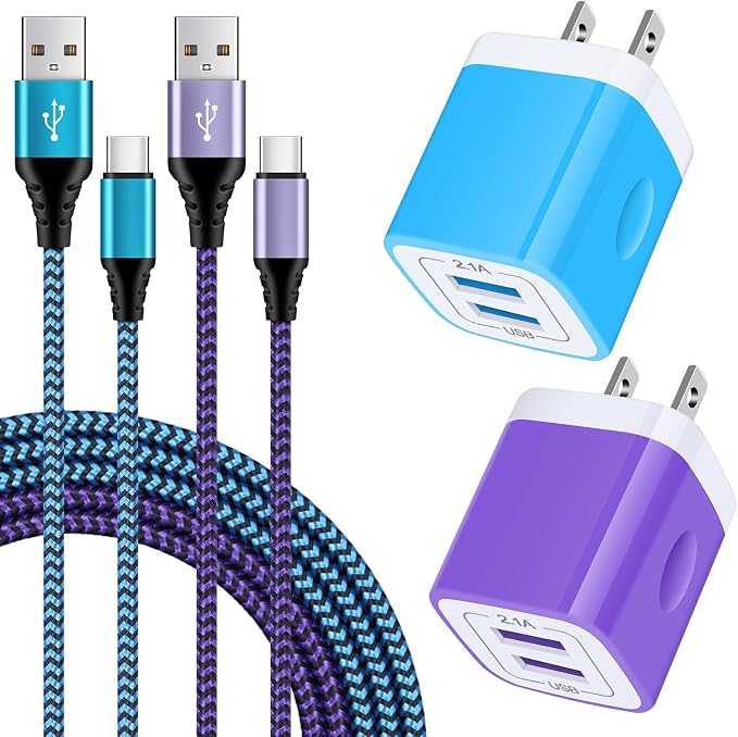 2 Pack Dual Port USB C Fast Charger with 6FT C Cables for Samsung iPhone Pixel