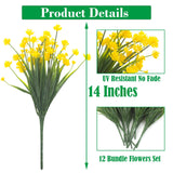Artificial Fake Flowers, 12 Bundles Outdoor Uv Resistant Greenery Shrubs Plants Indoor Outside Hanging Planter Home Garden Décor (Yellow)