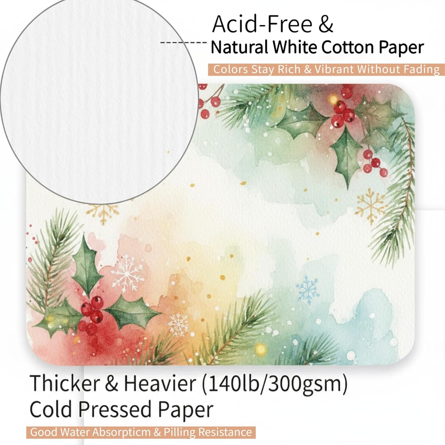 Watercolor Paper 140Lb/300Gsm, 50 Sheets Watercolor Cards With Envelopes, 4X6 Inch Water Color Postcards, Cotton Cold Press Non-Folded Thank You Card, Travel Watercolors Heavyweight White Art Paper