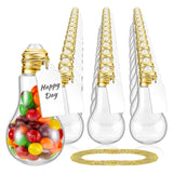 Tessco 48 Pcs 150Ml Plastic Light Bulb Jars With Card And String Fillable Plastic Light Bulb Candy Jars Ornaments For Party Favors Crafts Gifts Drink Glass(Gold Lid)
