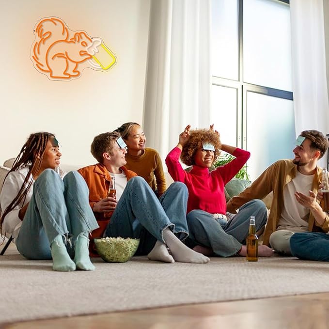 Squirrel Beer Neon Sign Dimmable Animal LED Wall Light for Bar Game Room Bedroom Decor