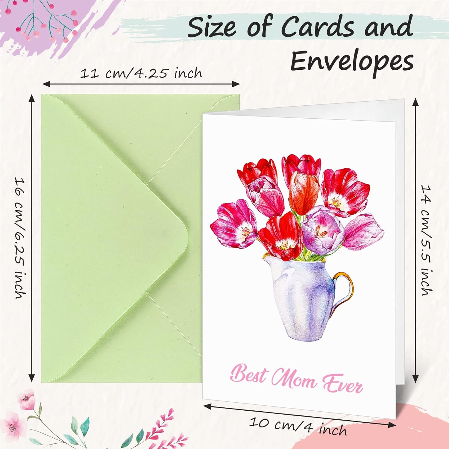 36 Sets Mother'S Day Card Bulk 4 X 5.5 Inch Assorted Floral Cards And Envelopes Small Note Cards Loving Greeting Wish Cards Blank Notecards For Mother'S Words