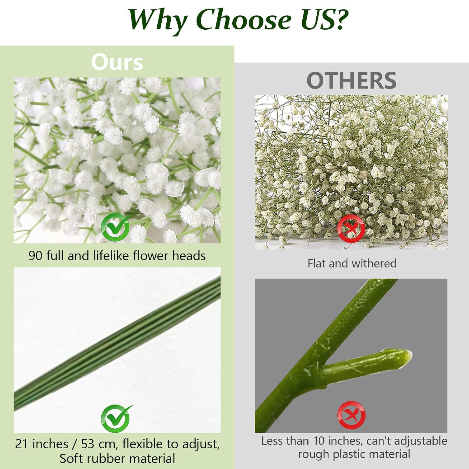 30 Pcs Babys Breath Artificial Flowers, 21" Long Stem Baby Breath Flowers Artificial Bulk, Faux Babies Breath Gypsophila Real Touch White Fake Flowers For Wedding Party Home Garden Decoration