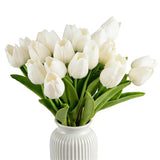 Artificial Tulips Bridal Wedding Festival Decor Bouquet Real Touch Pu Flower Bouquet Pack Of 20 (White)