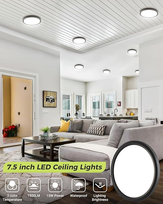 6 Pack 7 Inch LED Ceiling Lights 1500LM 3CCT Flush Mount Fixtures