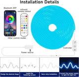 13.1FT RGB LED Neon Rope Lights Music Sync App Remote Control IP67 Waterproof Strip