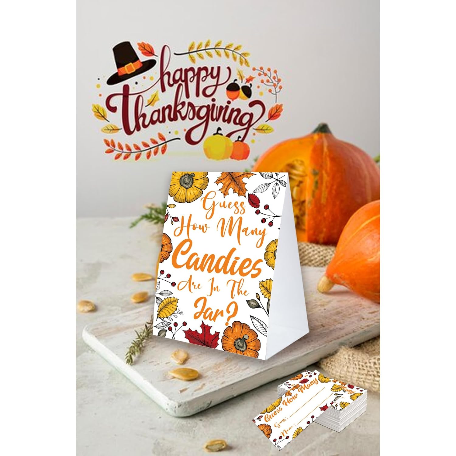 Thanksgiving Day Party Game How Many Are In The Jar, Thanksgiving Day Party Supplies, Family Activity ?1 Sign And 50 Guessing Cards?, Thanksgiving Day Baby Shower Decorations -G03