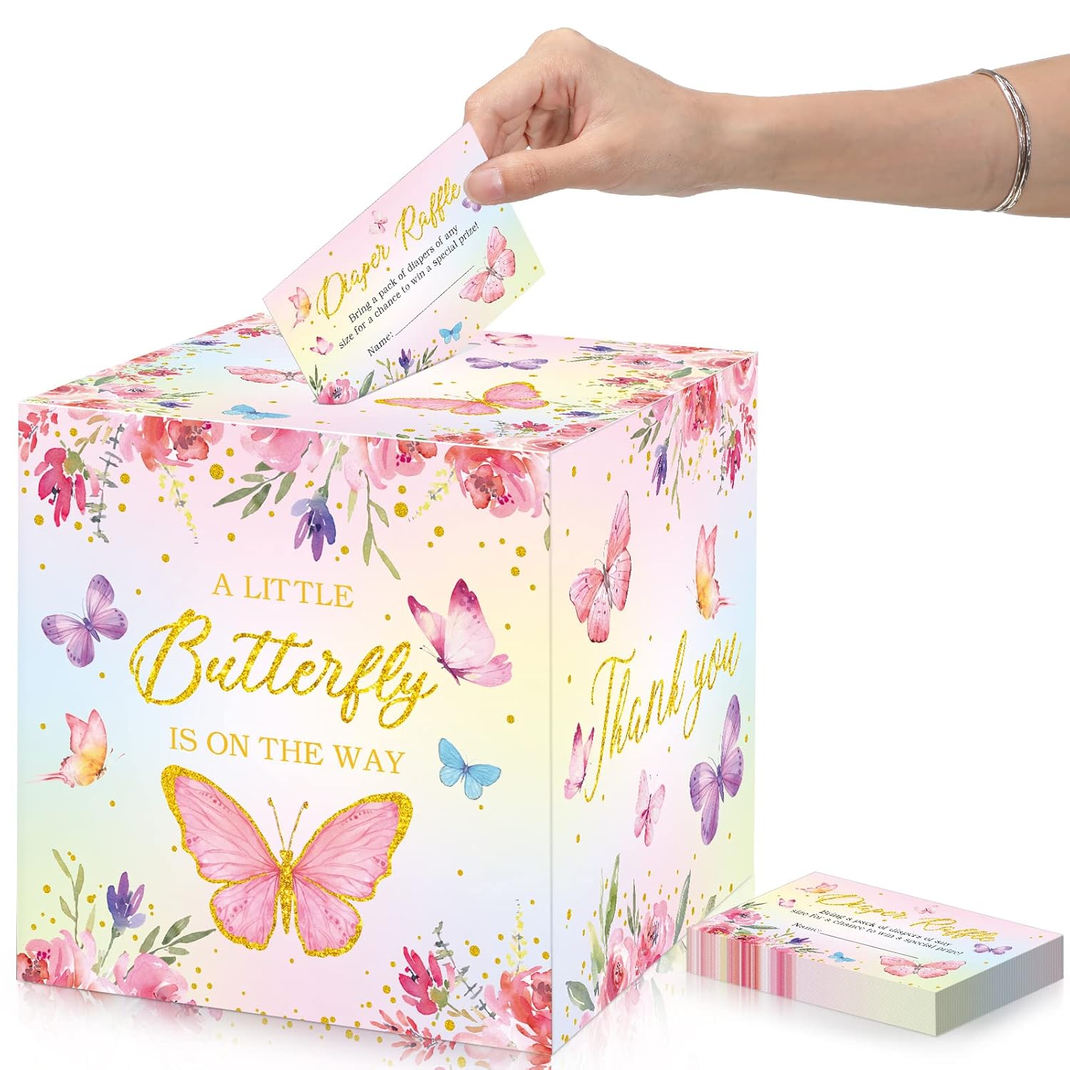51 Pieces Butterfly Diaper Raffle Tickets With Diaper Baby Shower Raffle Card Box For Baby Shower Decor Gender Reveal Table Centerpiece Game Activity A Little Butterfly Is On The Way
