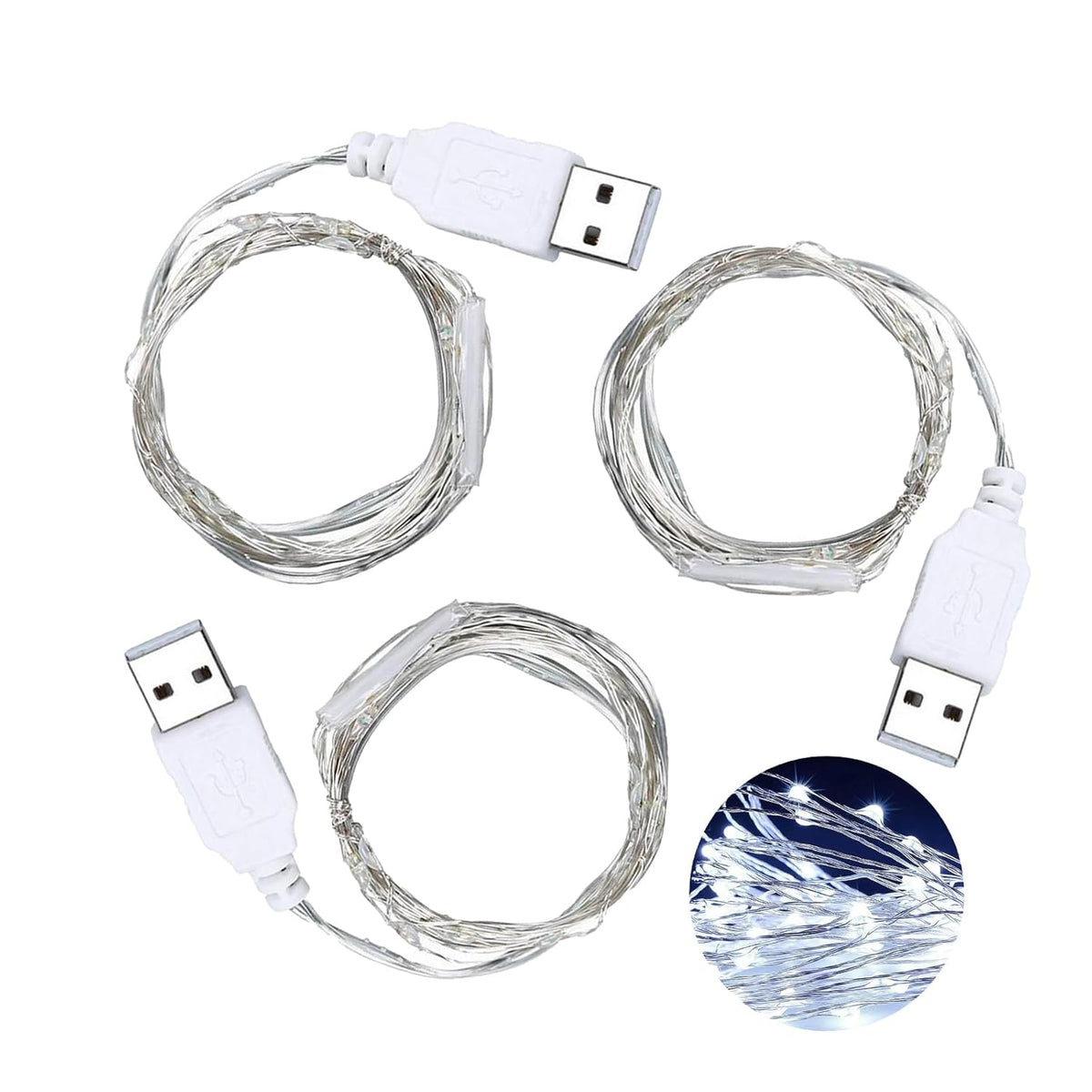 Usb Fairy String Lights, 2M/6.56Ft 20 Leds Usb Plug And Play Indoor Diy Decor Lamp For Parties Christmas Tree-Silver Wir