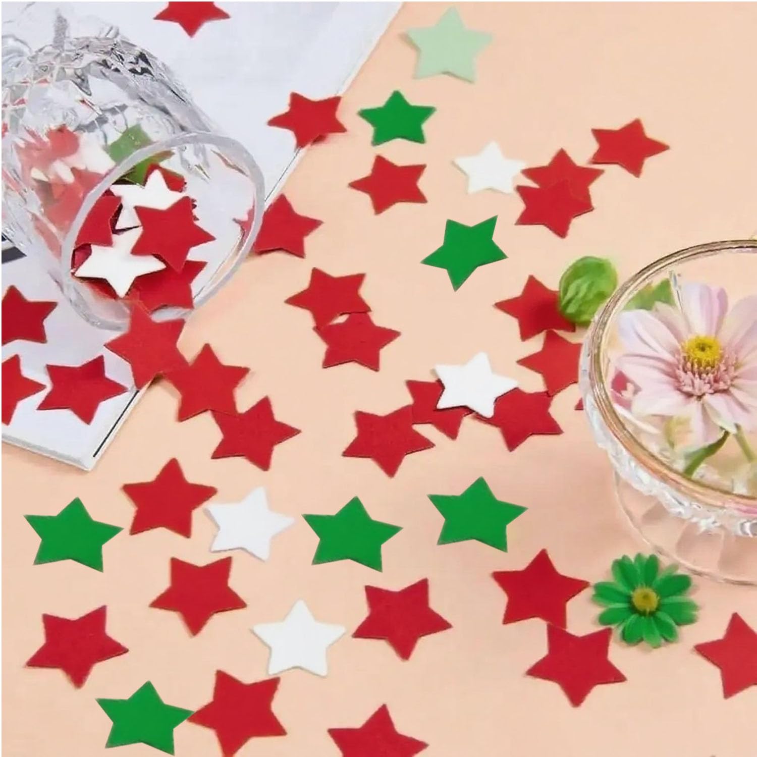 Red White Green Star Confetti 0.78Inch/2Cm 8000Pcs Table Confetti For Christmas Party Birthday Decoration Or Filled Balloons
