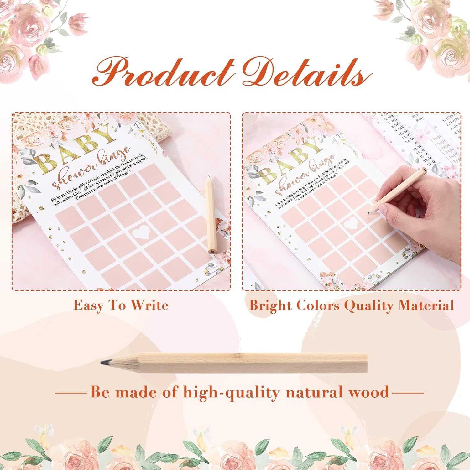 125 Pcs Floral Baby Shower Games For Girls 5 Games Baby Shower Activities Floral Cards For 25 Guests Includes Flower Mommy Or Daddy Predict Who Description Word Scramble Game With 20 Pencil