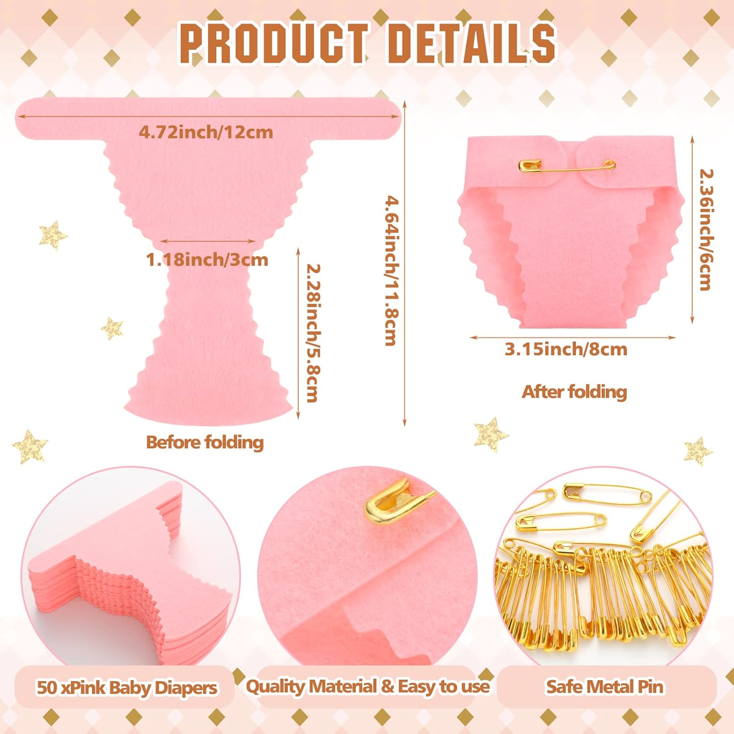51 Pcs Dirty Diaper Wooden Game Sign Baby Shower Game Sign Dirty Diaper Instruction Sign 50 Pcs Mini Diapers Cute Felt Diaper For Game Gender Neutral Party Baby Shower Game (Boho)