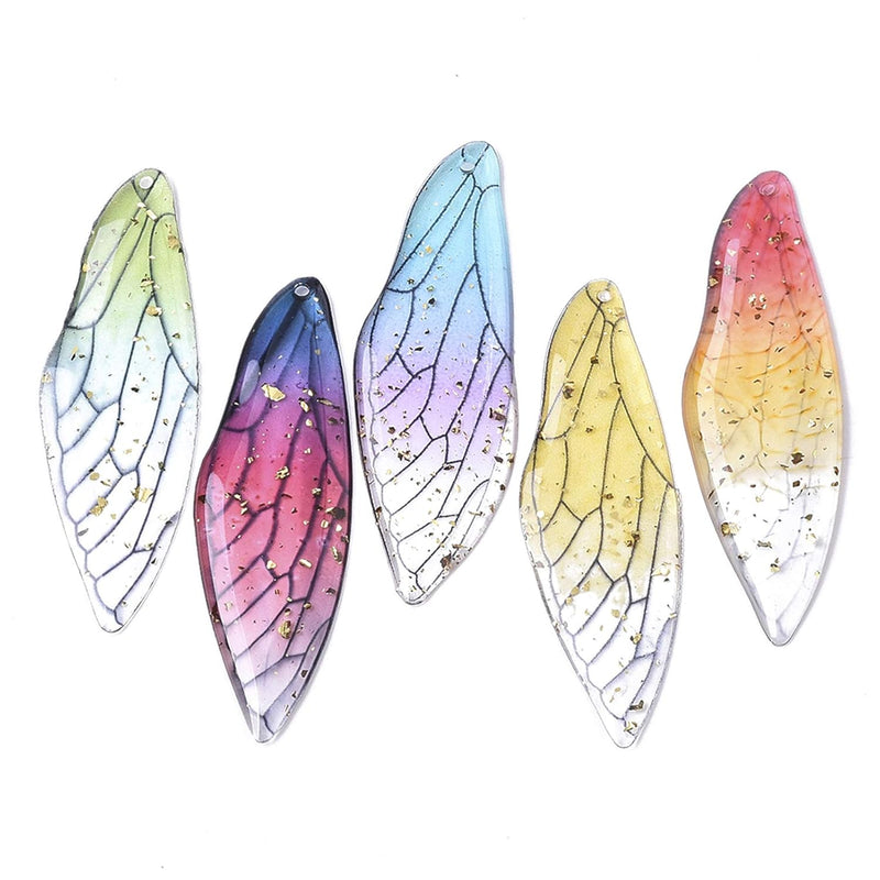 50Pcs Multi Colors Butterfly Wing Resin Pendants Transparent Insect Dragonfly