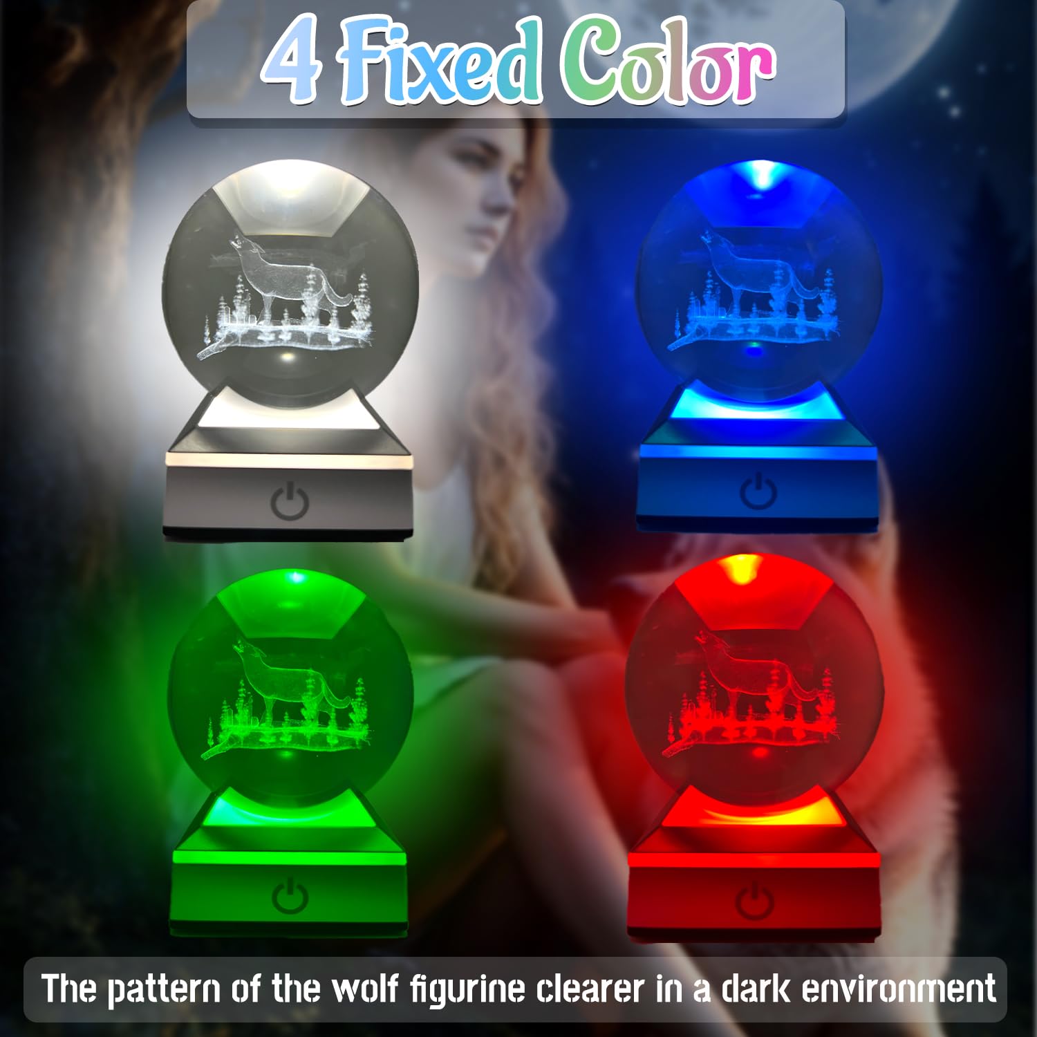 Wolf Lamp Crystal Ball Night Light Led Colorful Touch Base Wolf Statue 80Mmwolf Stuff Animals Glass Figurines Wolf Gifts Men Woman Birthday Christmas Decor Graduation