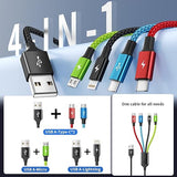 2 Pack 4 in 1 Multi Charging Cable 5FT Nylon Braided USB Charger Cord for iPhone Samsung USB C Micro USB