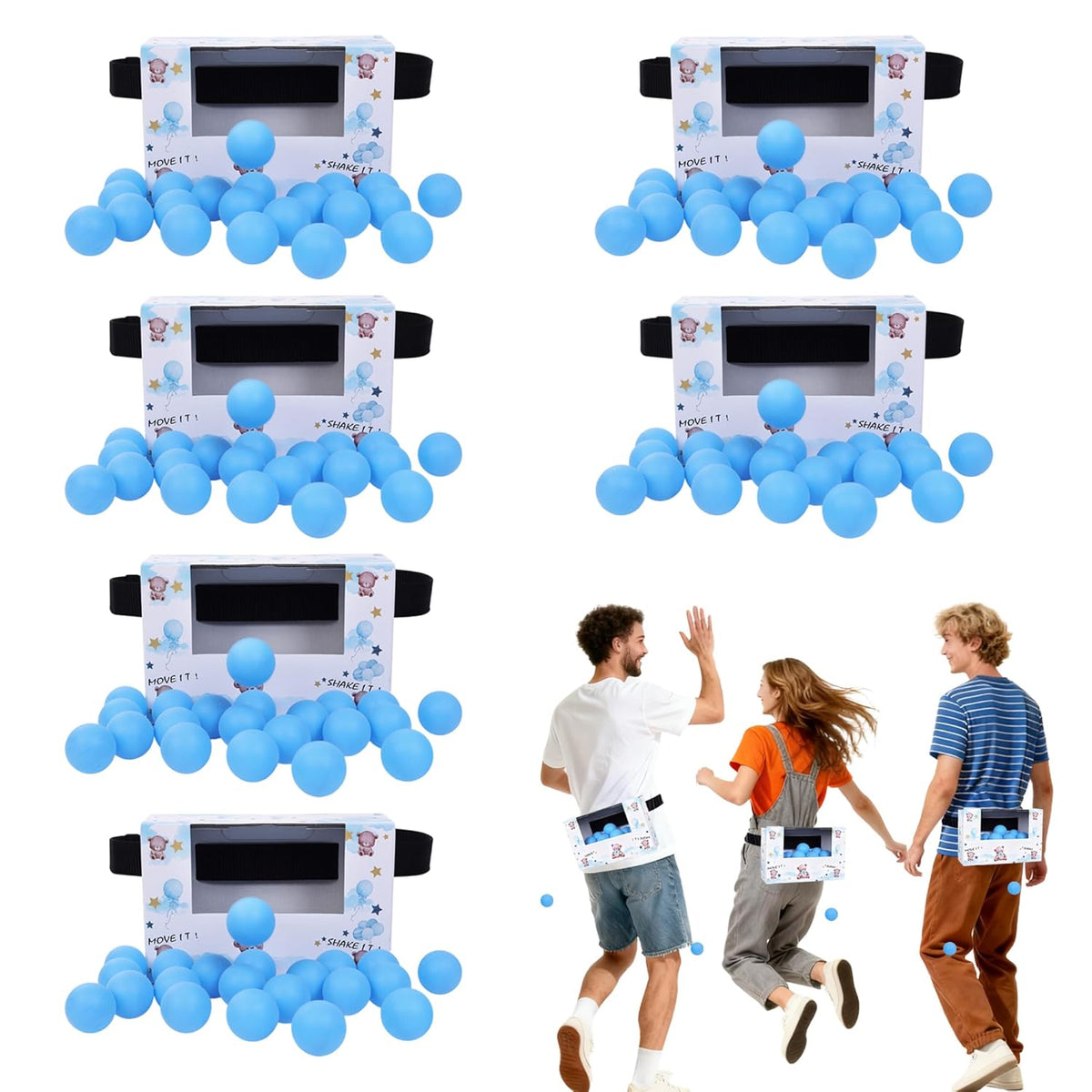 6 Pcs Blue Bear Shaking Balls Game Set Novelty Twerk Game With 50 Balls, 6Pcs Binding Strap And 6Pcs Cardboard Boxes For Birthday Party & Bachelorette Parties