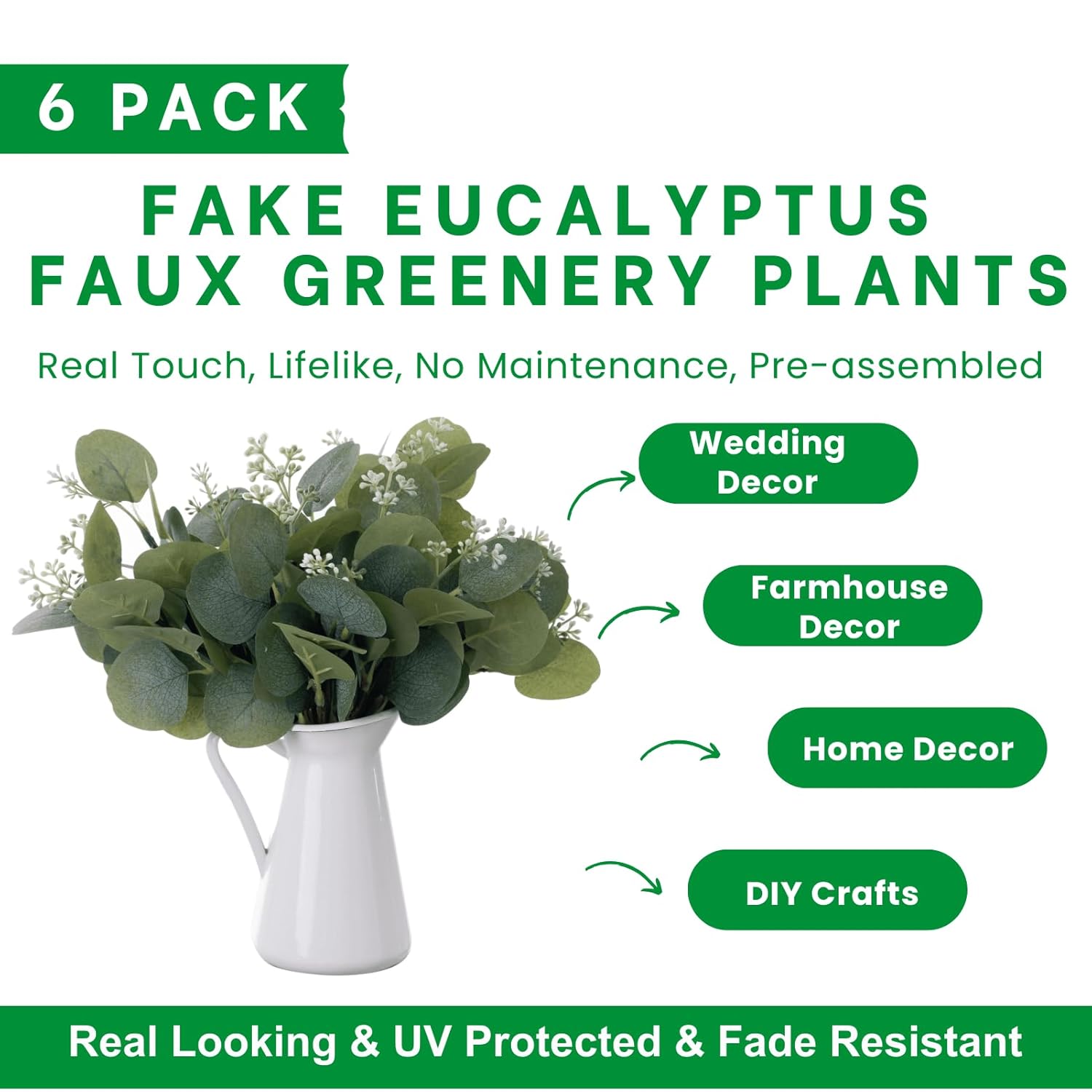 12.2" Artificial Greenery Eucalyptus Stem Silver Dollar Leaves Baby Eucalyptus Leaves Faux Eucalyptus Branches With White Seeds Suitable For Family Wedding Vase Centerpieces Bouquet Flower Arrangement