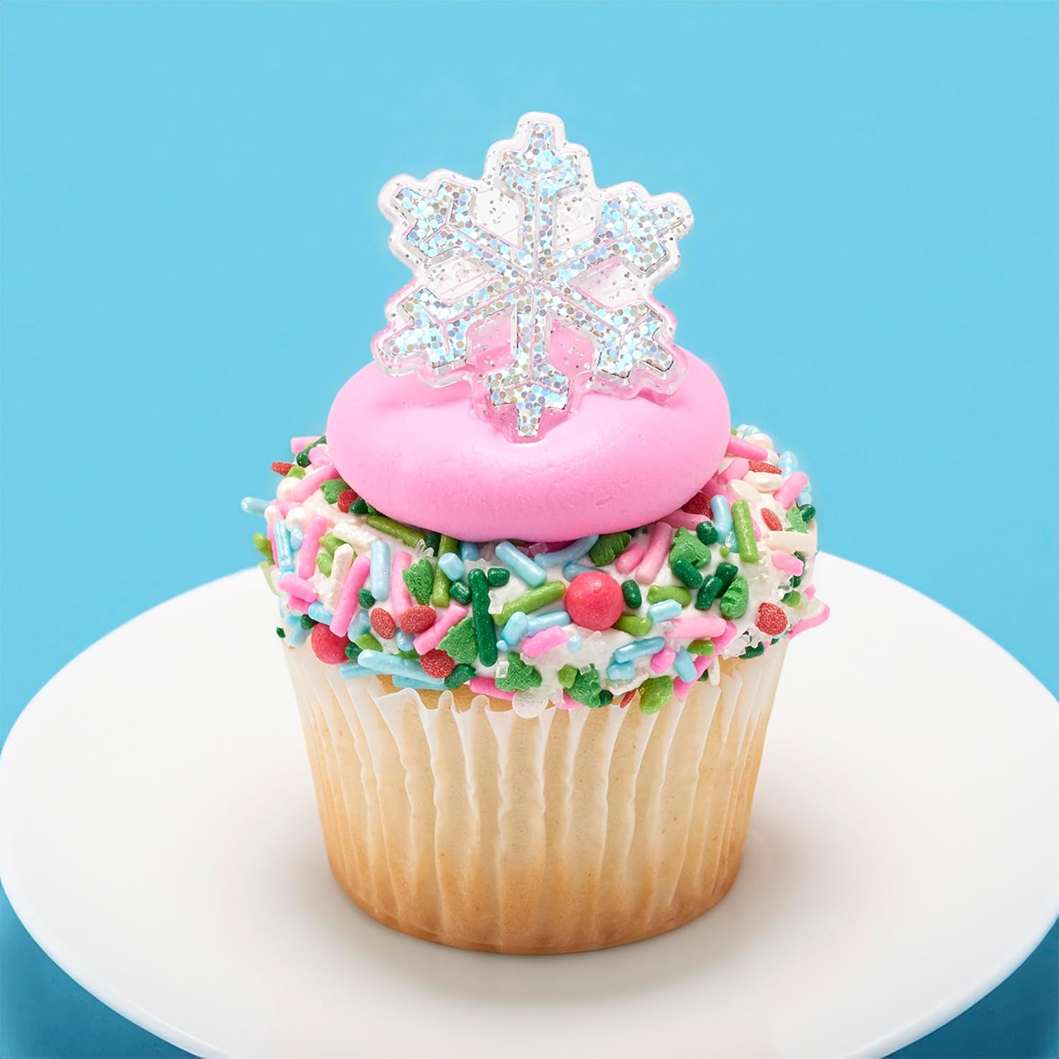 Snowflake Rings, Sparkly Glitter Cupcake Decorations, Snow Cupcake Toppers For Festive Christmas, New Year, And Winter Treats, Food Safe & Ready To Use – 24 Pack