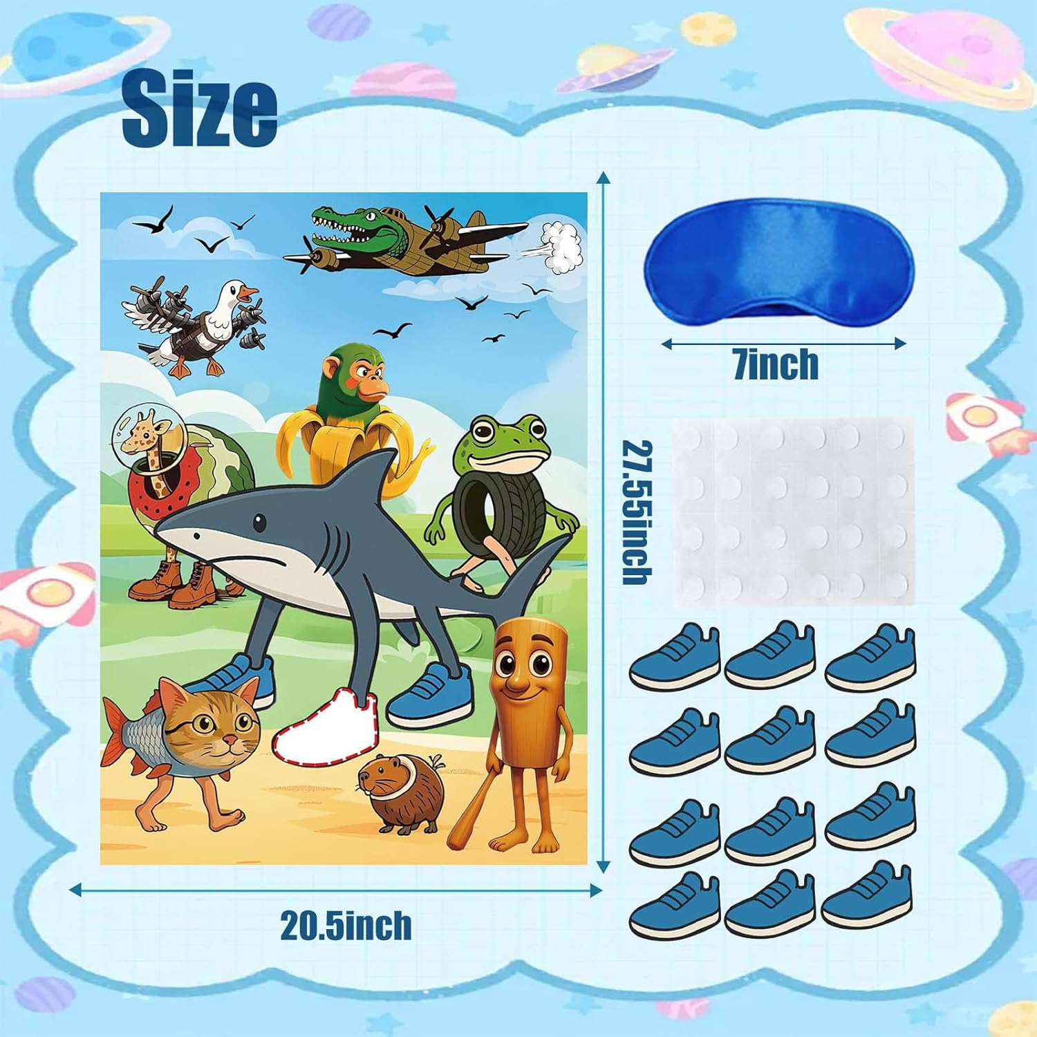 Italian Brainrot Party Game, Pin The Tail Party Game Set With 24 Stickers And And 2 Blindfolds, Tralalero Birthday Party Supplies Decorations For Girls Boys?Tralalero Tralala?