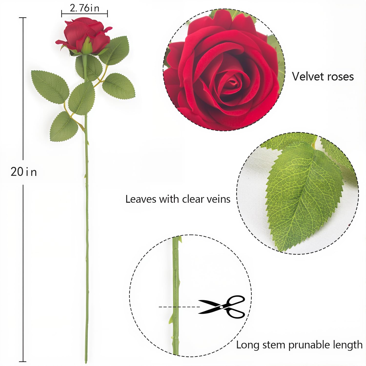 12 Pcs Red Roses Artificial Flowers, Real Touch Fake Velvet Flowers With Stems In Bulk For Diy Home Decor, Wedding, Party, Mother'S/Valentine'S Day Gifts