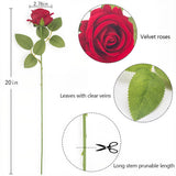 12 Pcs Red Roses Artificial Flowers, Real Touch Fake Velvet Flowers With Stems In Bulk For Diy Home Decor, Wedding, Party, Mother'S/Valentine'S Day Gifts