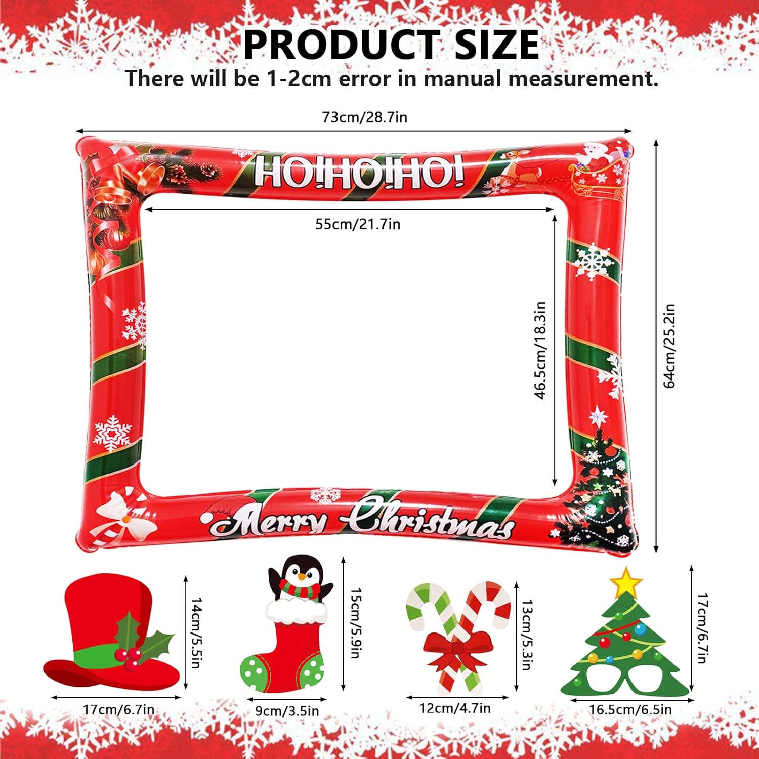 Christmas Party Photo Booth Props Frame, Red Christmas Inflatable Selfie Photo Frame, With 32 Pcs Funny Christmas Photo Booth Props, For New Year, Christmas Party Decoration Supplies?Red?