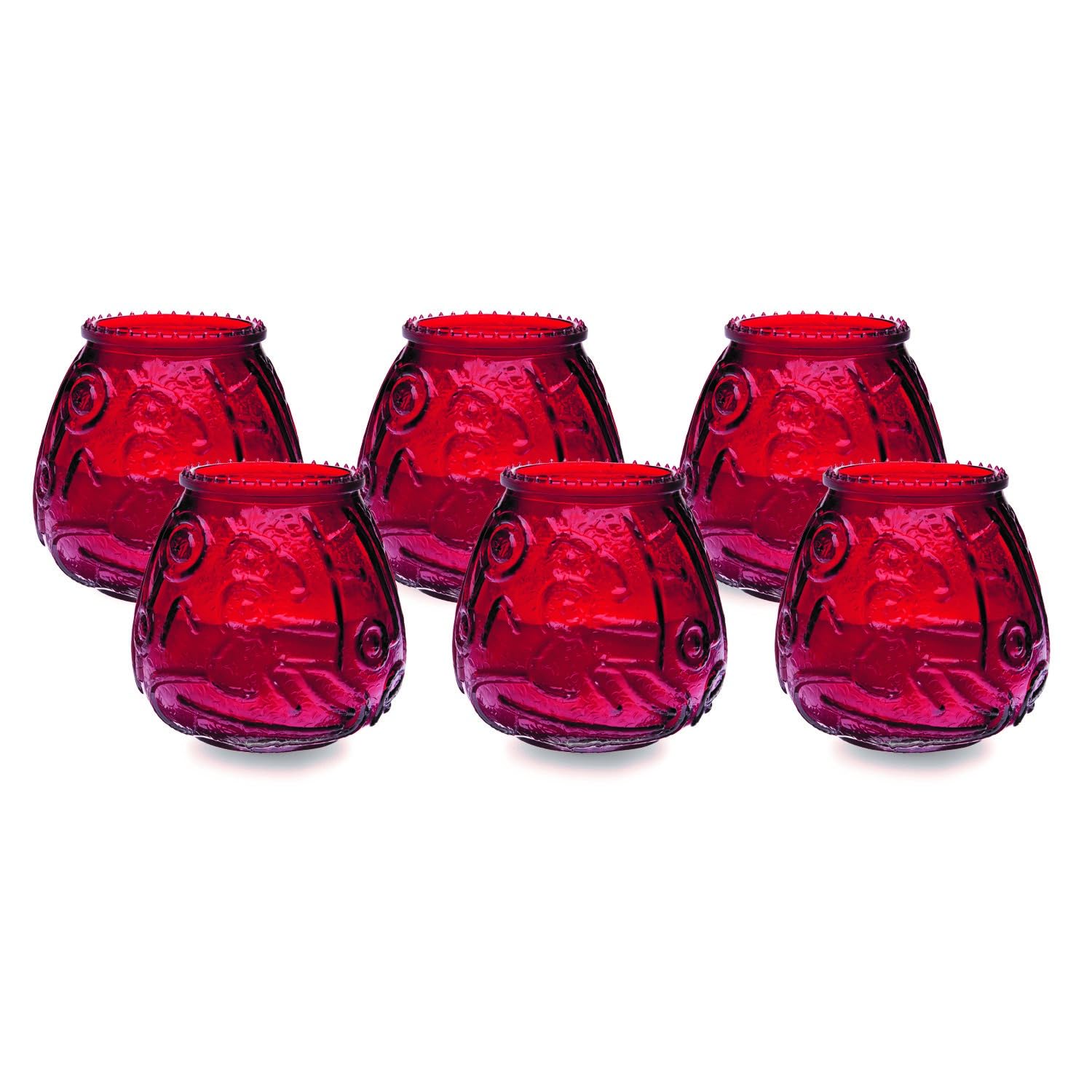 Sterno Euro-Venetian Wax Candles - Decorative Candle Set with Colorful Glass Holder - Burns Up to 45 Hours, Pack of 6 - Red