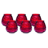 Sterno Euro-Venetian Wax Candles - Decorative Candle Set with Colorful Glass Holder - Burns Up to 45 Hours, Pack of 6 - Red