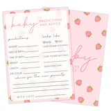Baby Shower Games For Girl, Strawberry Baby Predictions And Advice, 25 Double-Sided Hilarious Games For Gender Reveal Party Decorations Supplies Announcement - E02