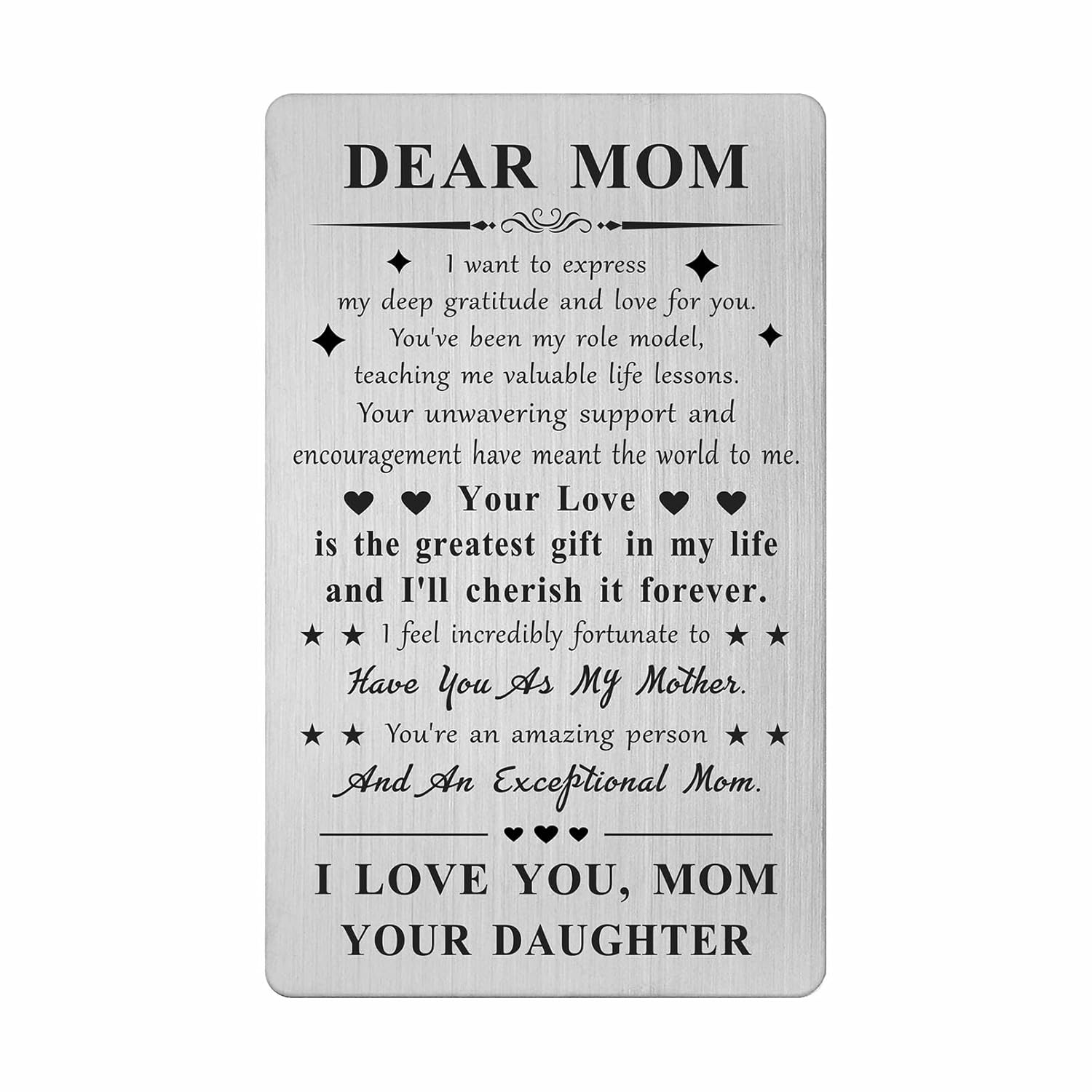 Mom Gifts From Daughter - Engraved Metal Mom Wallet Card - Moms Birthday Mother'S Day Card Gift From Daughter