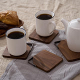 North American Black Walnut Wood Coasters For Drinks, 4 Pc. Set, Wooden Farmhouse Square Drink Coaster With Hook For Coffee Table