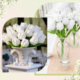 20 Pcs Artificial White Tulip Flowers 13.8" Valentines Bouquet Completed Pipe Cleaners Chenille Knitted Flowers Fake Tulip For Valentines Wedding Mother'S Day Gift Birthday Home Decor
