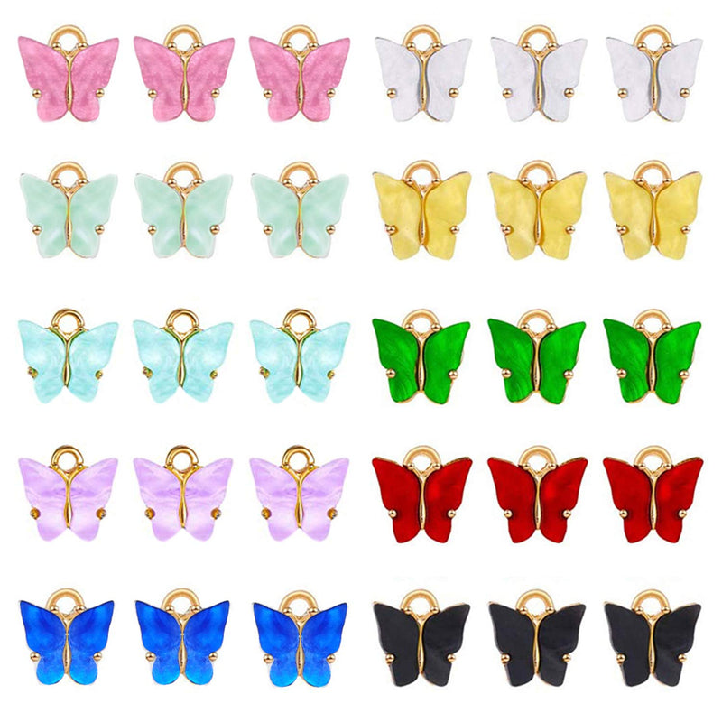 30 Pieces Butterfly Charms Acrylic Butterfly 10 Colors Enamel Butterfly Pendan