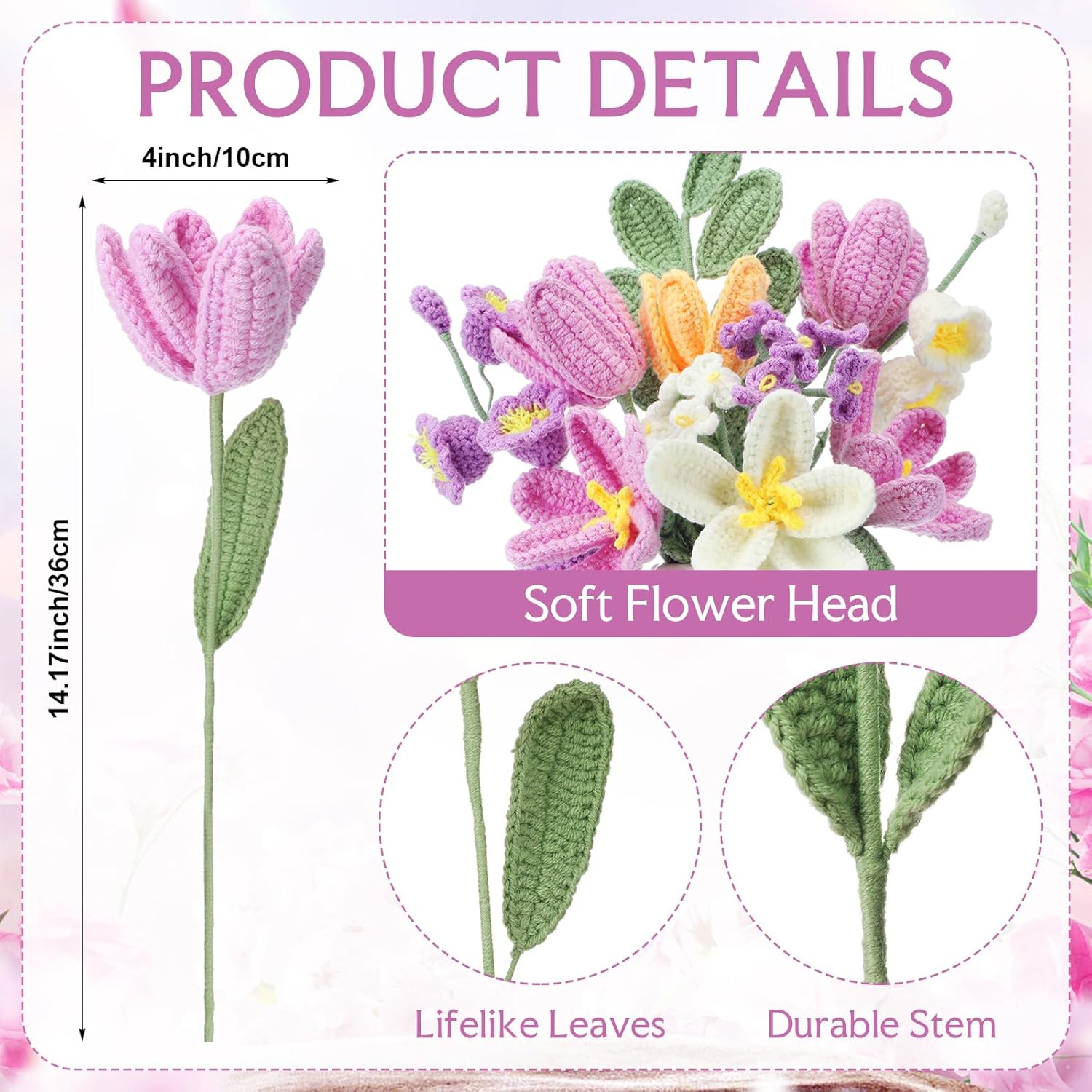 11 Pcs Crochet Flower Bouquet Handmade Knitted Tulip Bouquet Artificial Flowers Fake Tulips For Mothers Day Teacher Appreciation Nurse Gift (Purple)