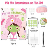 Spa Party Games Pin The Cucumbers On The Girl With Cucumber Stickers, Large Games Poster For Kids Girls Women Birthday Carnival Party Supplies